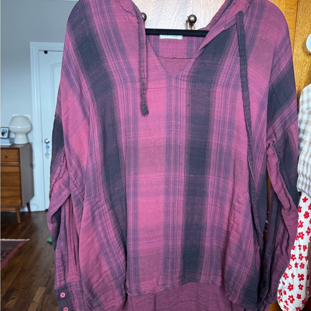 Free People Hooded Shirt in Purple and Black